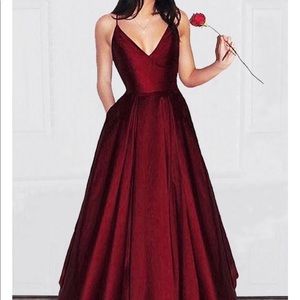 Princess V-neck floor-length ruffles satin dress